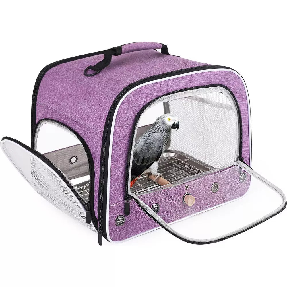 Portable Handheld Travel Bird Carrier Cage with Breathable Mesh & Double Clear Windows