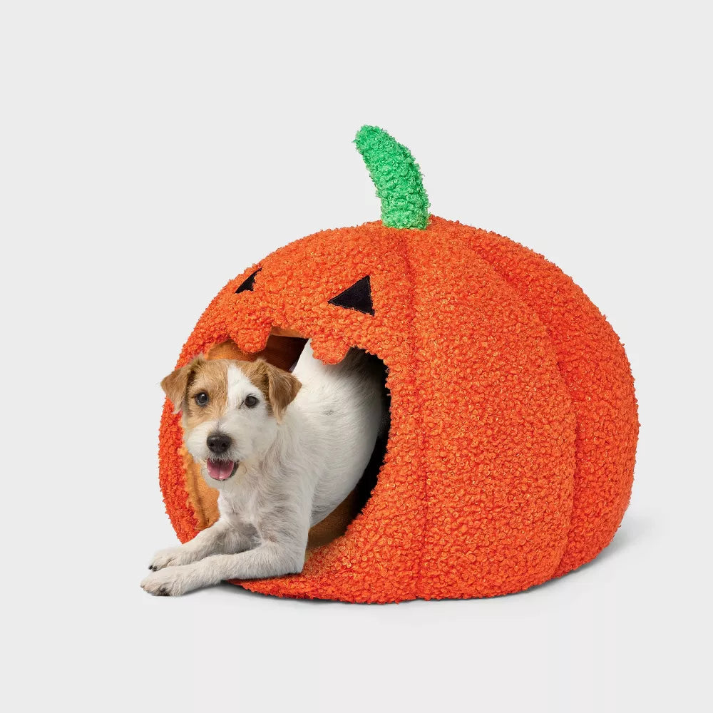 Pumpkin Shaped Enclosed Cave Bed for Small Dogs