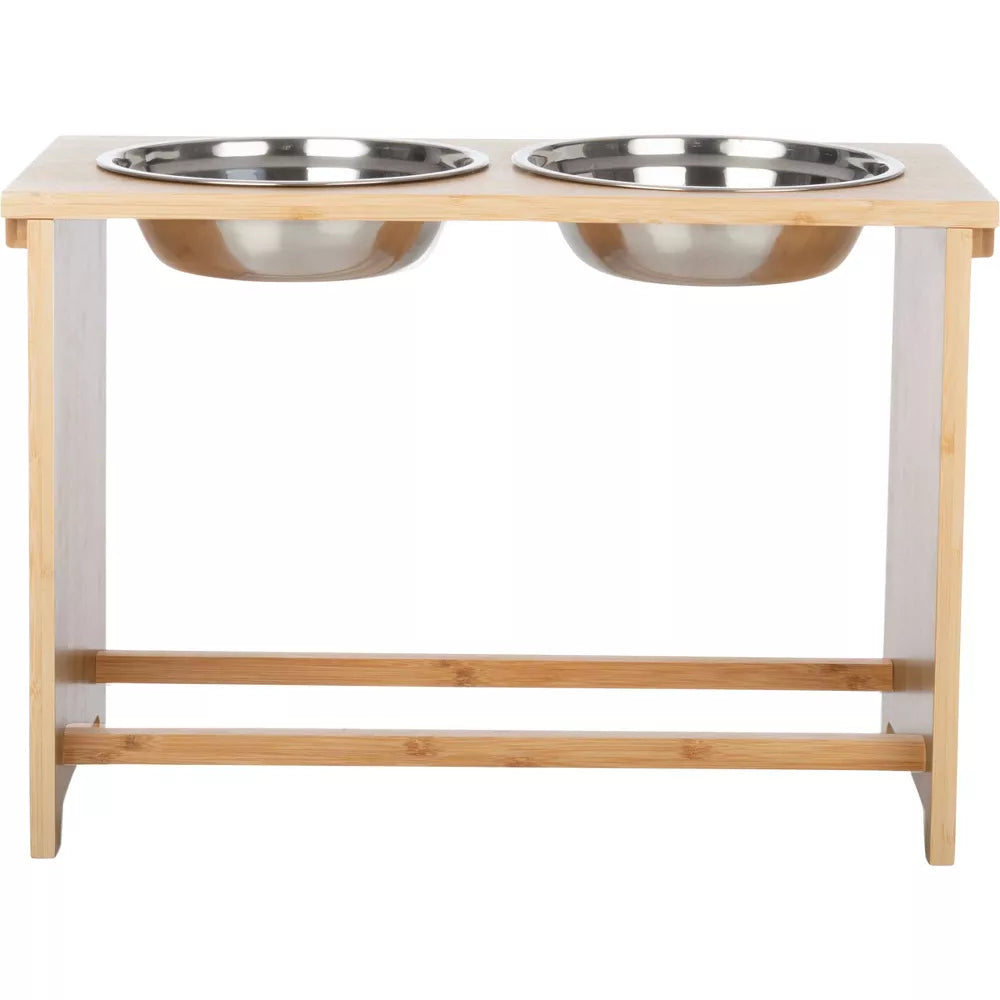 Natural Bamboo Elevated Double Dog Feeder with 60oz Stainless Steel Bowls