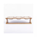 Natural Bamboo Elevated Triple Bowl Pet Feeder with Ceramic Bowls