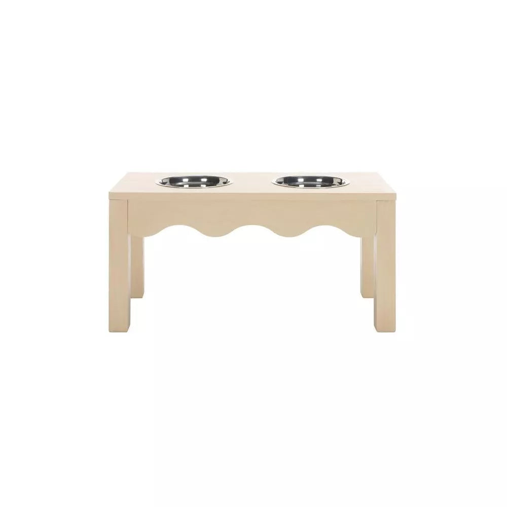 Natural Wood Double Elevated Pet Feeder with Removable Stainless Steel Bowls