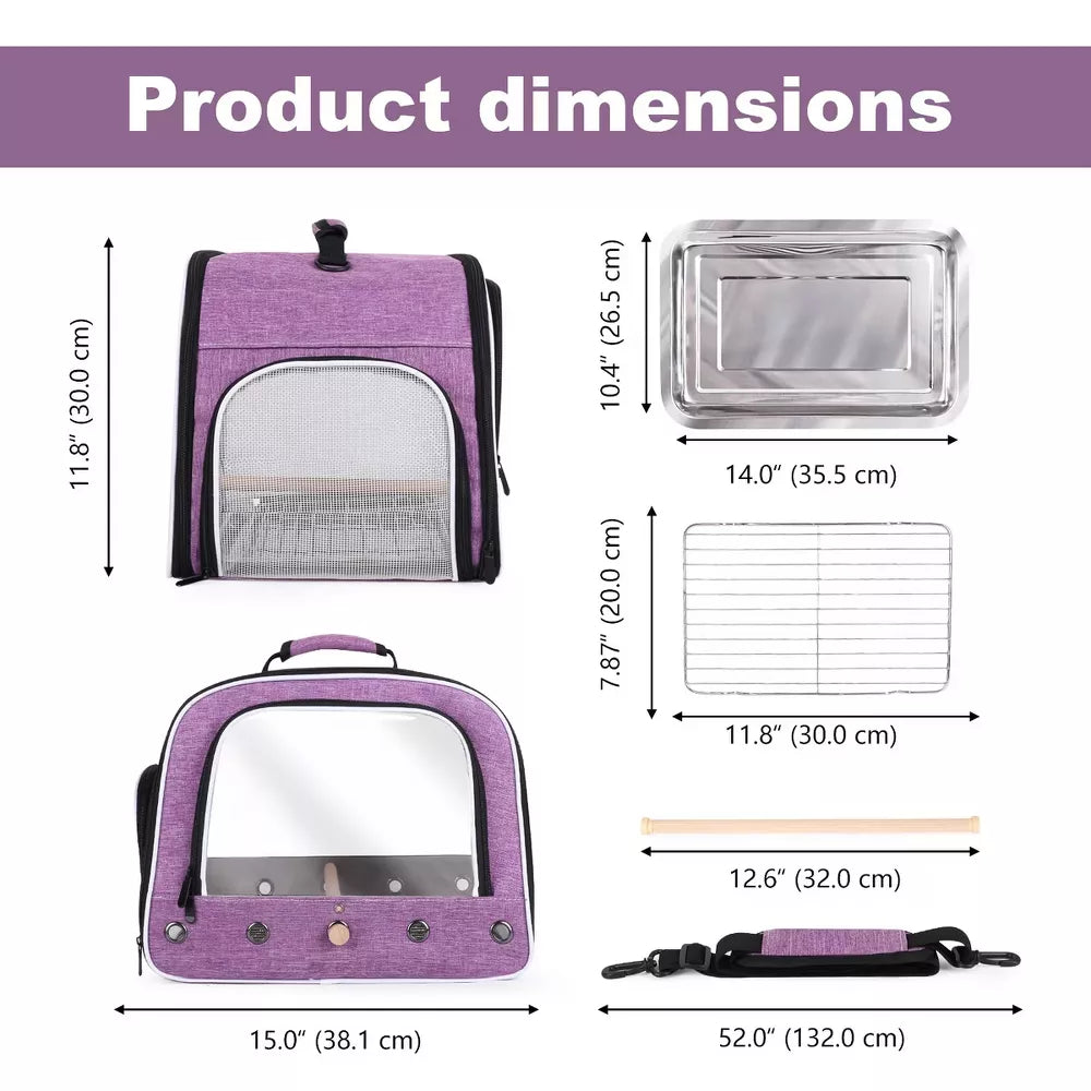 Portable Handheld Travel Bird Carrier Cage with Breathable Mesh & Double Clear Windows