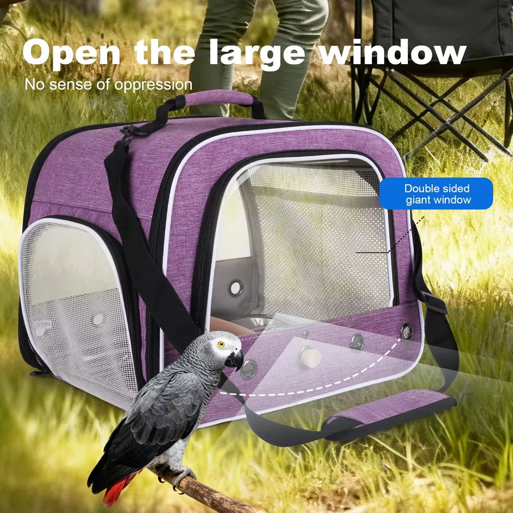 Portable Handheld Travel Bird Carrier Cage with Breathable Mesh & Double Clear Windows