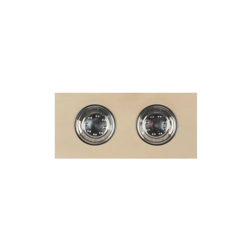 Natural Wood Double Elevated Pet Feeder with Removable Stainless Steel Bowls