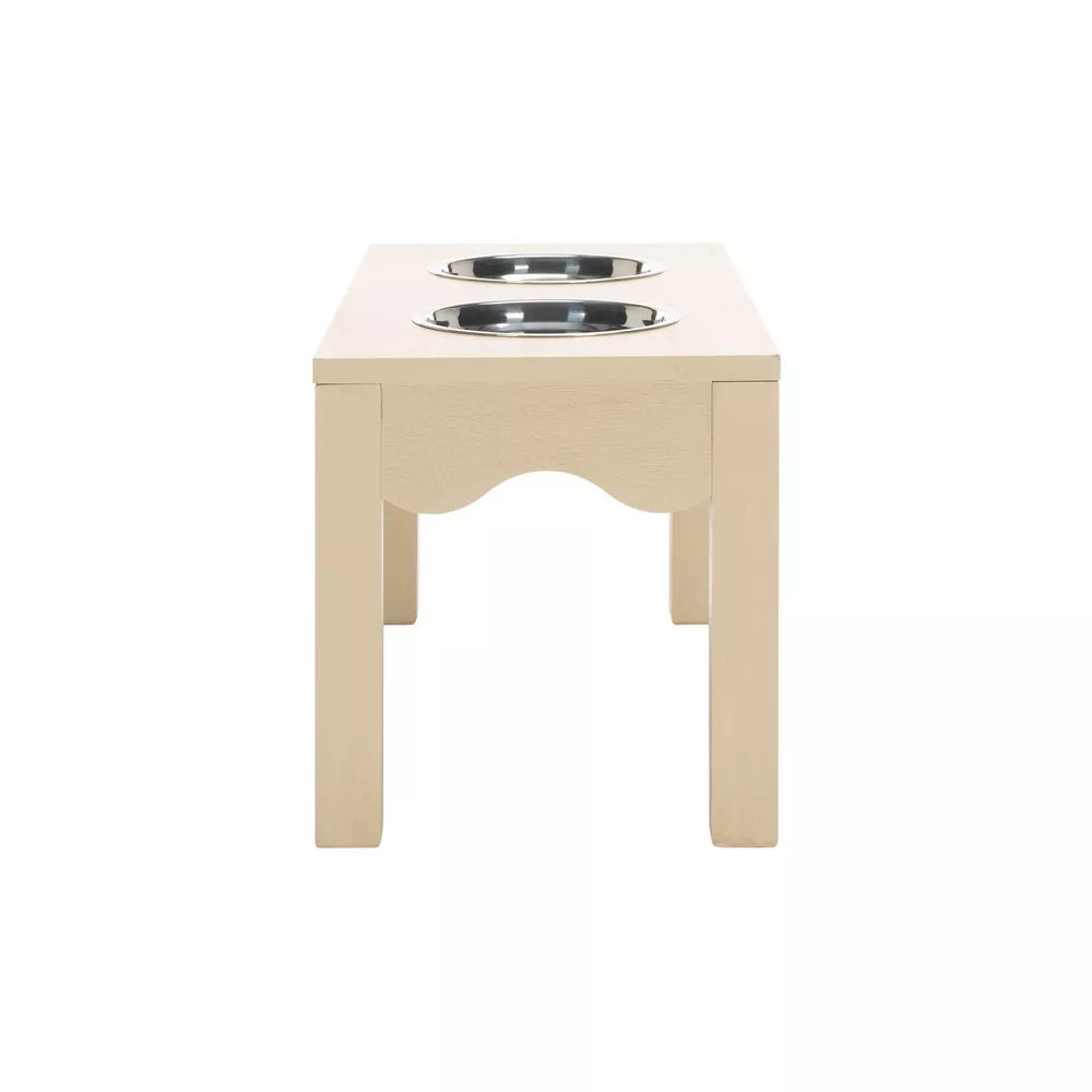 Natural Wood Double Elevated Pet Feeder with Removable Stainless Steel Bowls