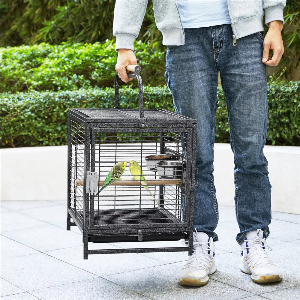 26 Inch Powder-Coated Wrought Iron Handheld Travel Bird Carrier Cage