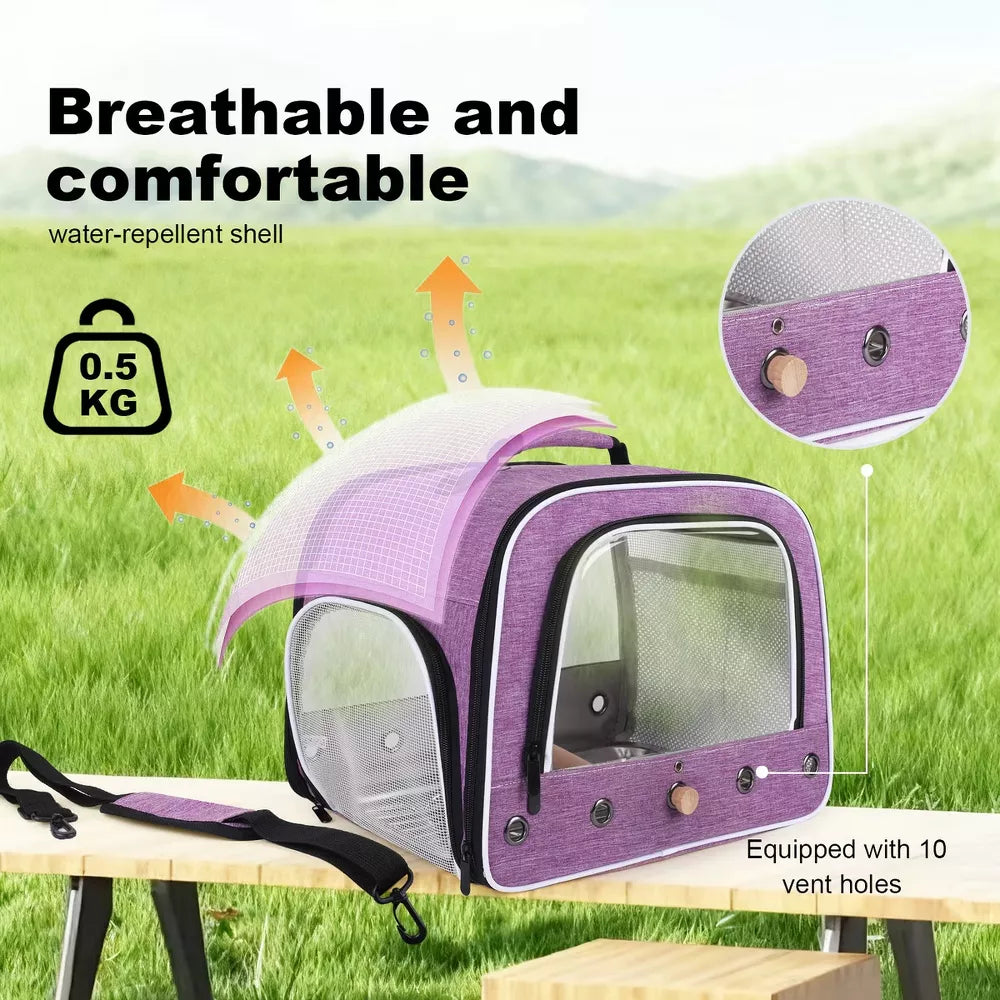 Portable Handheld Travel Bird Carrier Cage with Breathable Mesh & Double Clear Windows