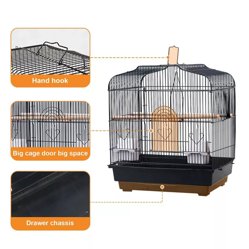Lightweight Metal Handheld Travel Bird Cage for Small Birds with Full Accessories
