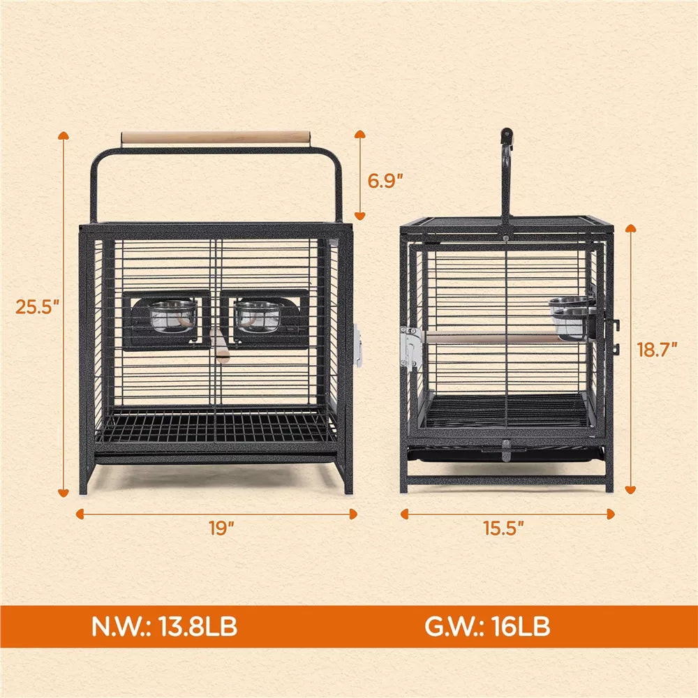 26 Inch Powder-Coated Wrought Iron Handheld Travel Bird Carrier Cage