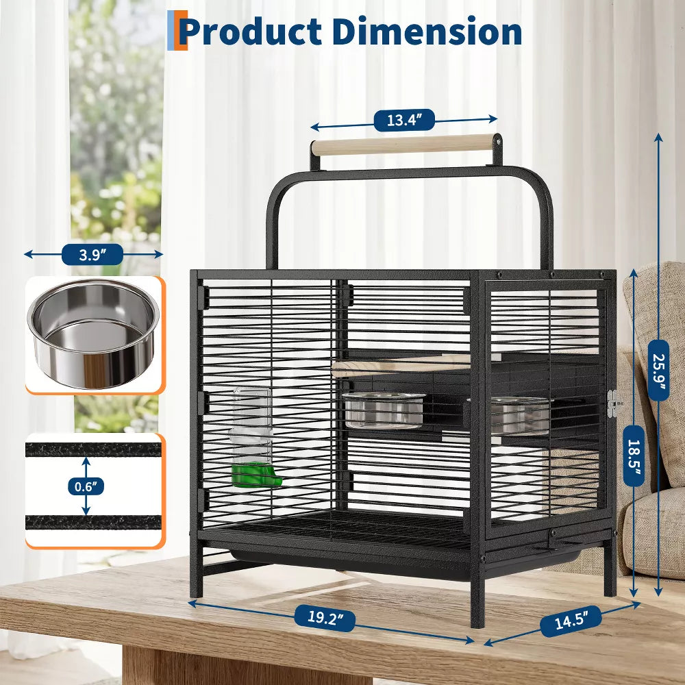 Rust-Resistant Steel Handheld Portable Travel Bird Cage for Small Parrots