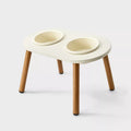 White Collapsible Elevated Dual Pet Feeder with Ceramic Bowls