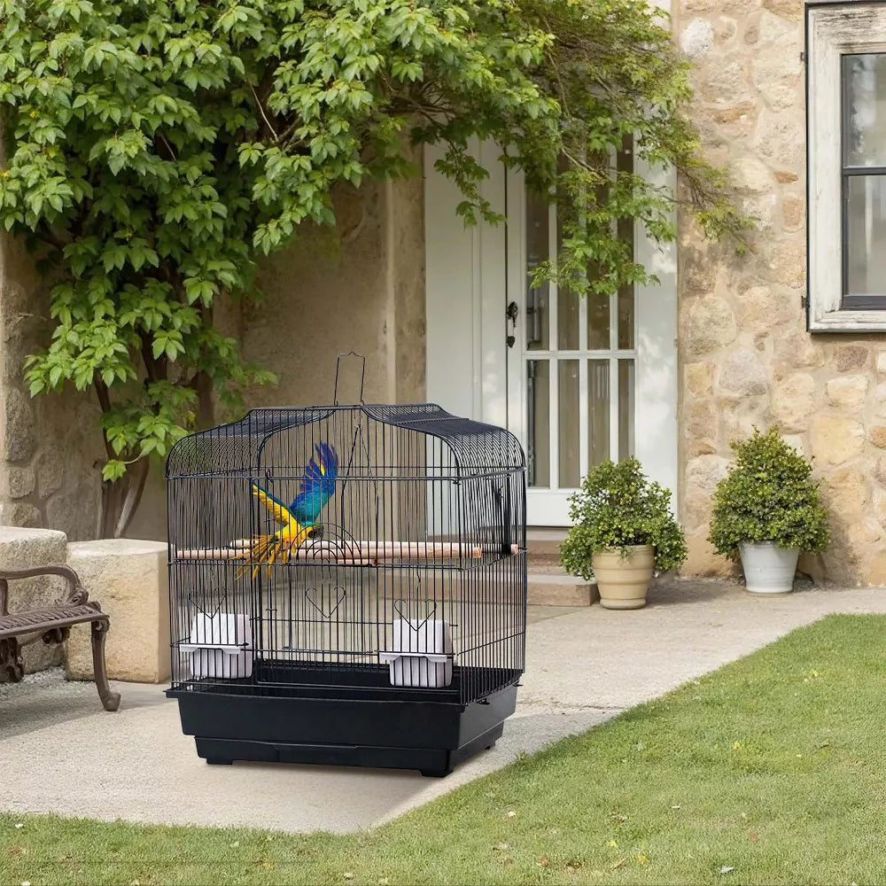 Lightweight Metal Handheld Travel Bird Cage for Small Birds with Full Accessories