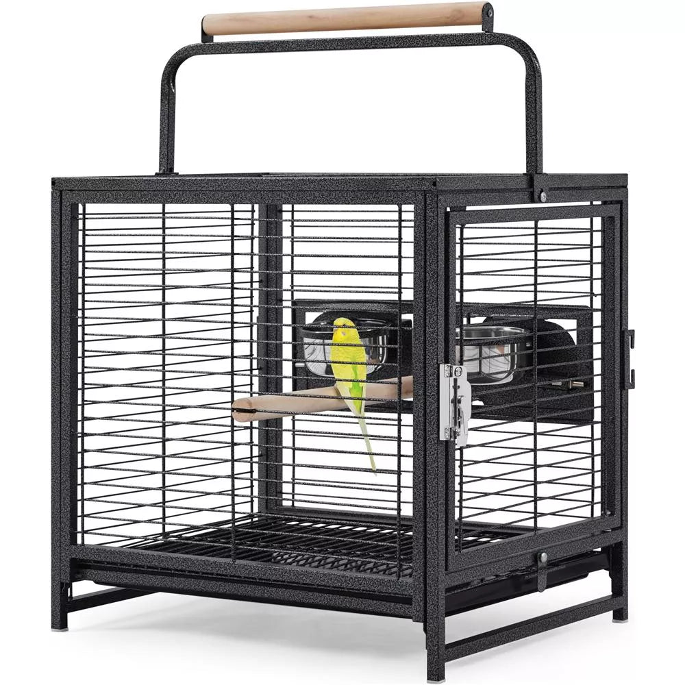 26 Inch Powder-Coated Wrought Iron Handheld Travel Bird Carrier Cage
